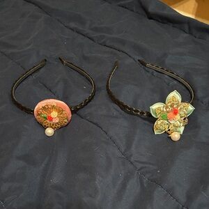 Elegant Floral Headband Set - Pink and Green